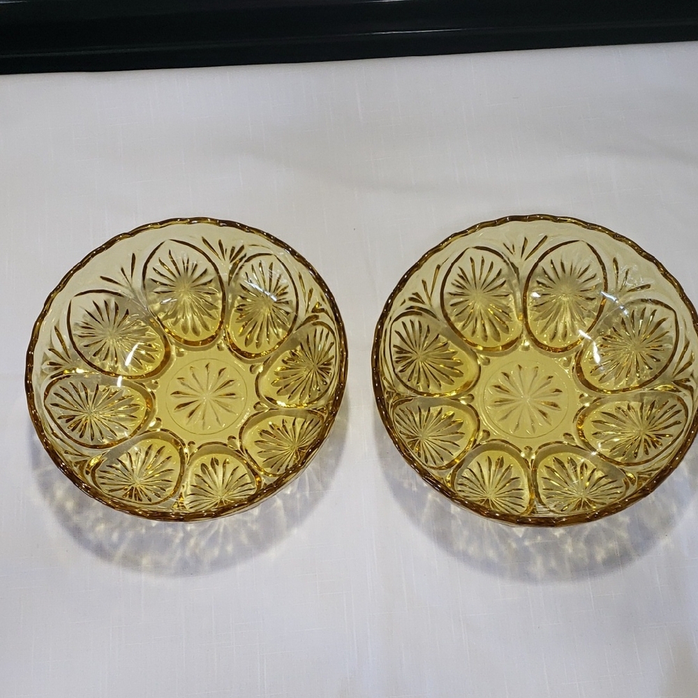Vintage...Anchor Hocking Two Amber Glass Bowls with Starburst Design